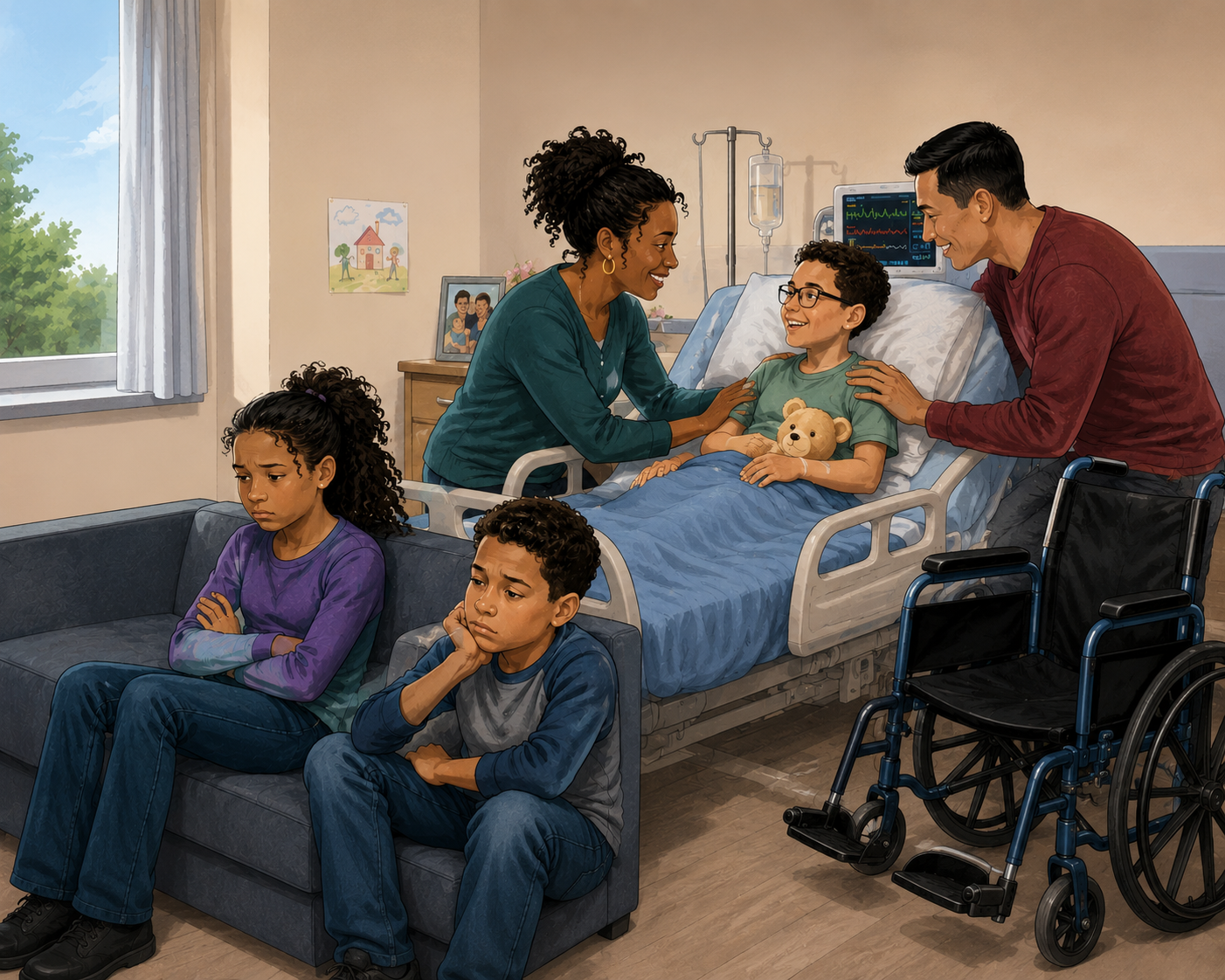 family in hospital room